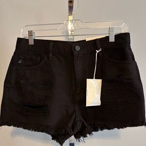 KanCan Black Distressed Raw Frayed Hem High Rise Denim Shorts Women's NWT